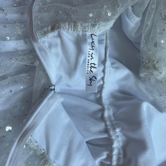 Lucy in the Sky White w Sequin Overlay Mini Dress | Size M | Sparkly Party Dress - Picture 4 of 10